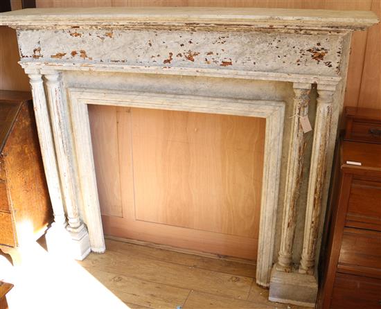 A Georgian style pine fire surround, with distressed simulated marble paint work, W.167cm H.132cm